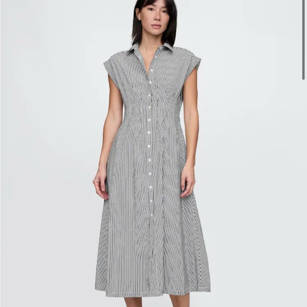 Striped Button-Front Midi Dress in Black & White